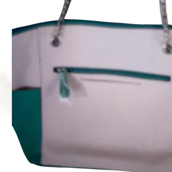 Stone Mountain Large Teal White zip Tote Bag Preoved W 17”x H 12”Handle drop 11” - Picture 5 of 11